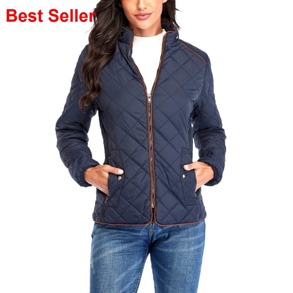Lightweight Quilted Jacket with Stand Collar and Pockets for Winter